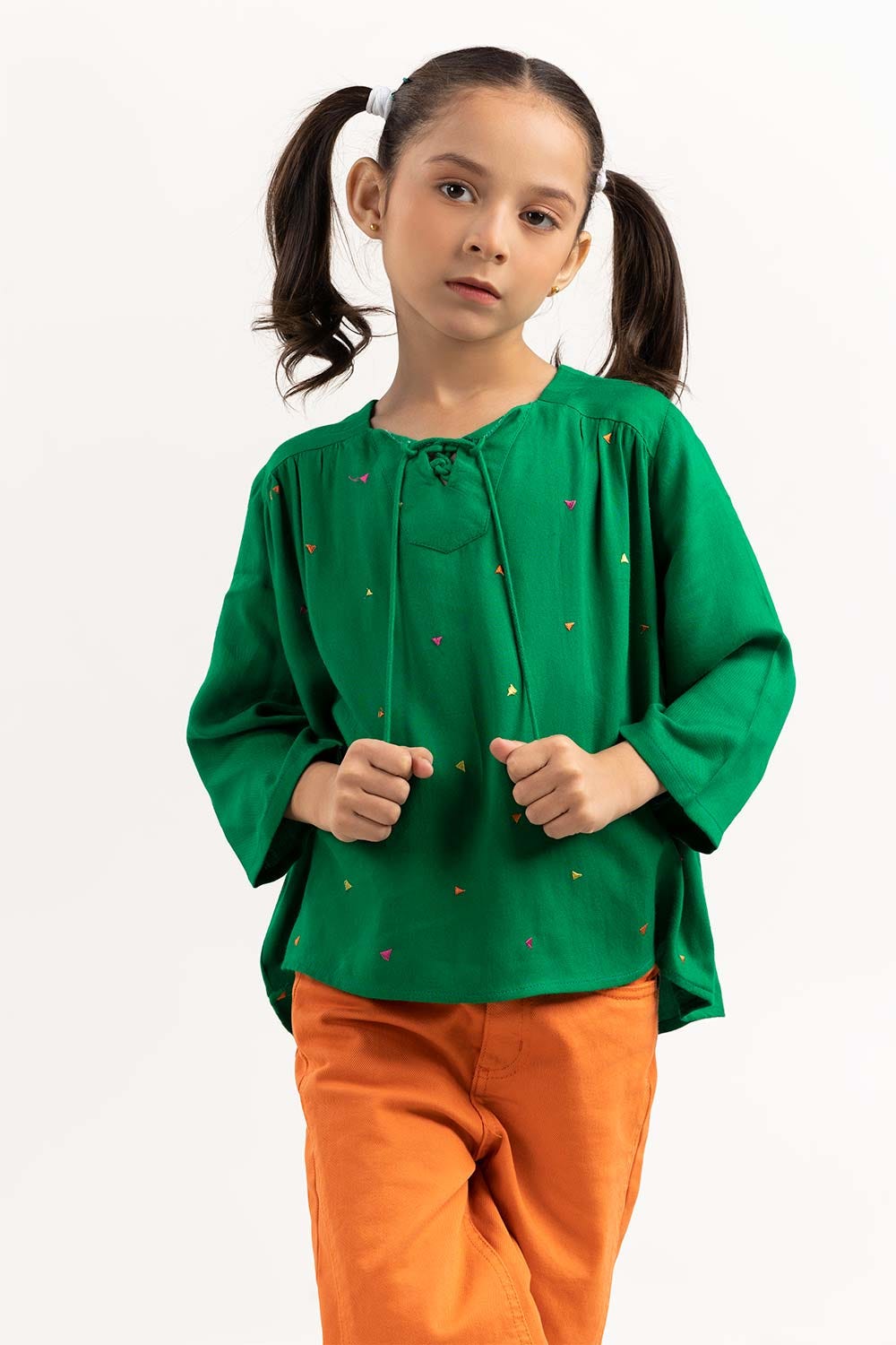 Toddler Girl Green Viscose Blouse With Full Sleeves 224-617-015
