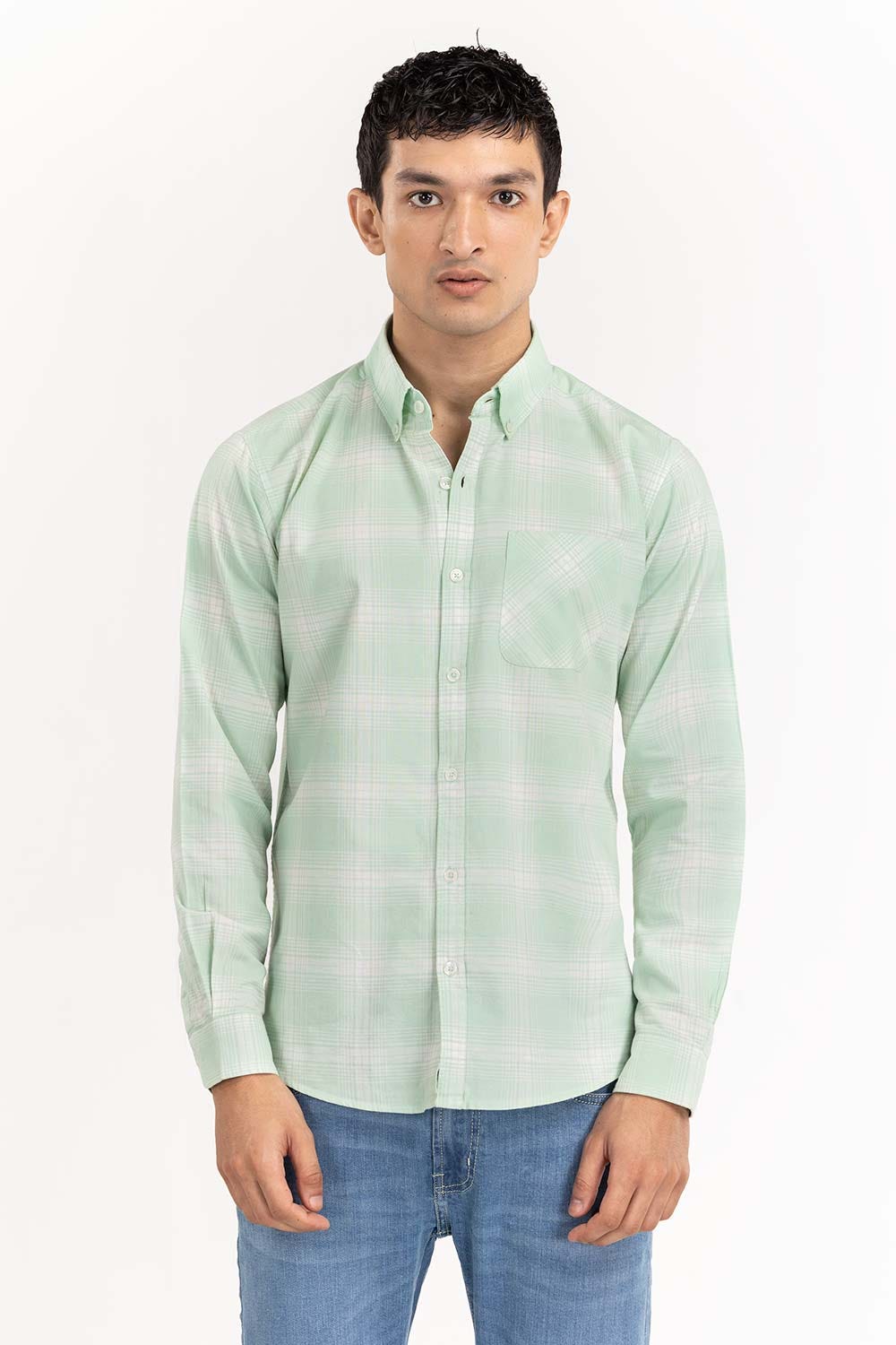 Green White Checkered Casual Shirt CS-YD22-018