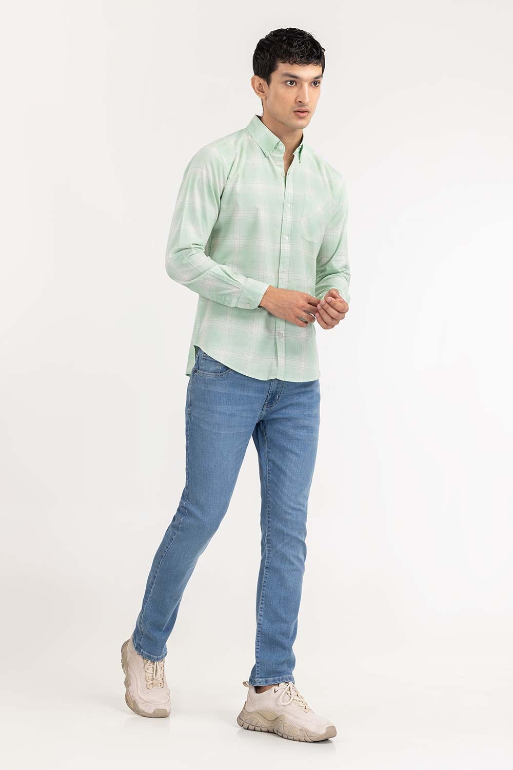 Green White Checkered Casual Shirt CS-YD22-018