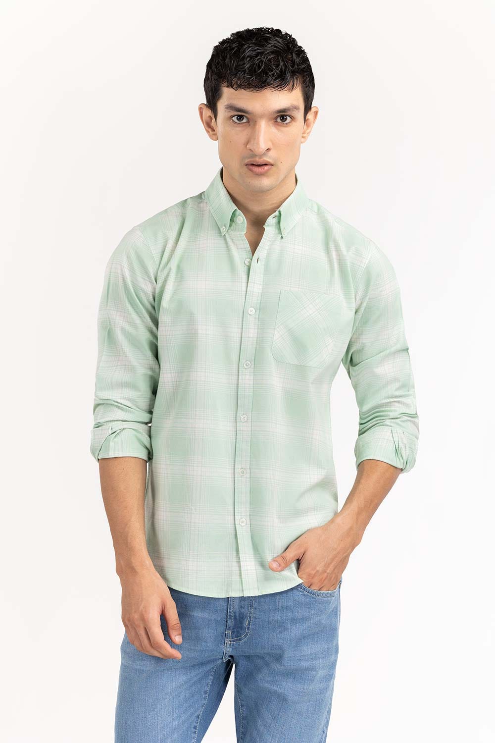 Green White Checkered Casual Shirt CS-YD22-018