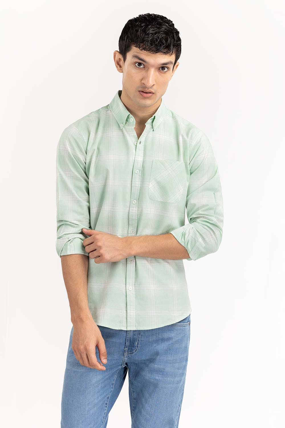 Green White Checkered Casual Shirt CS-YD22-018