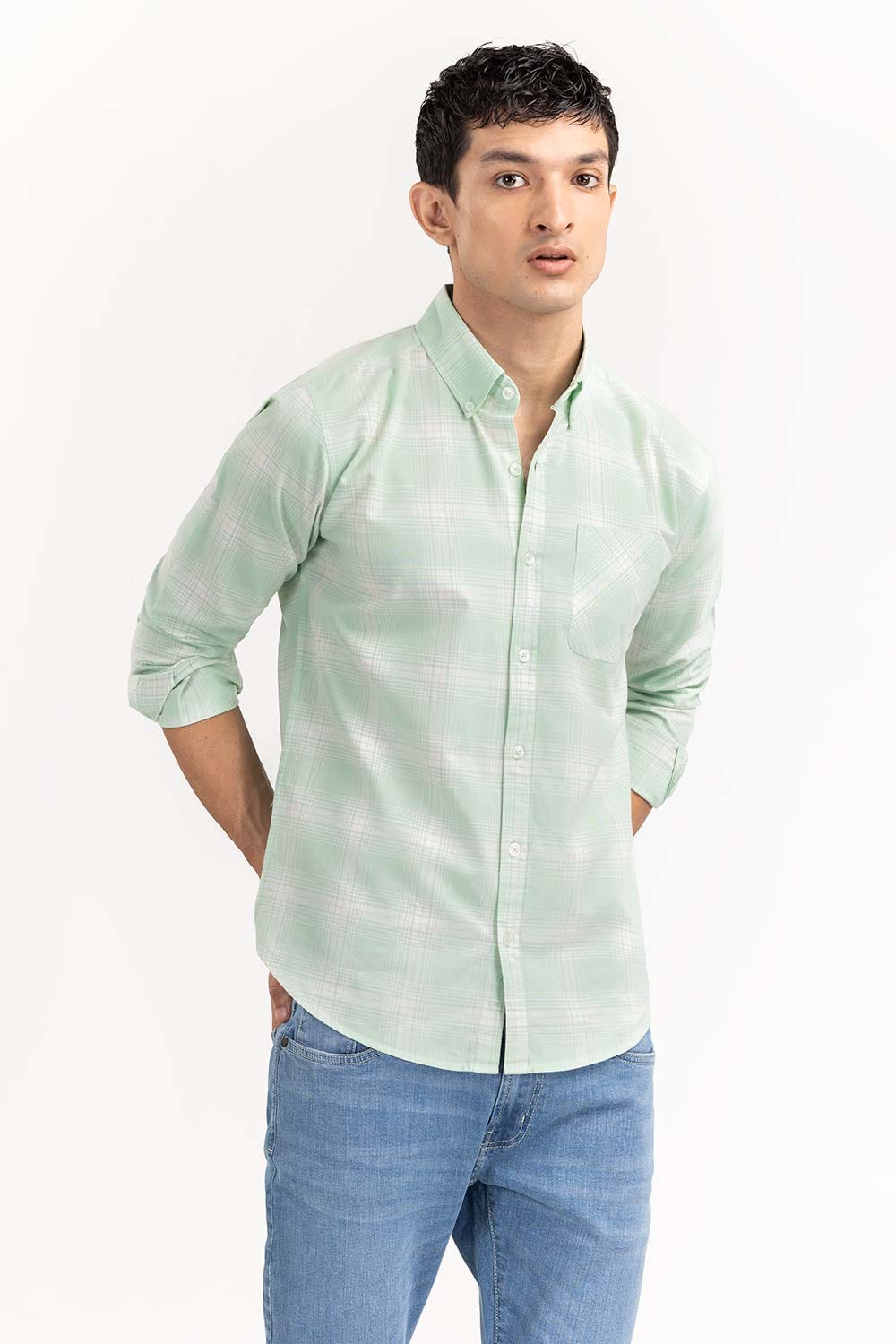 Green White Checkered Casual Shirt CS-YD22-018