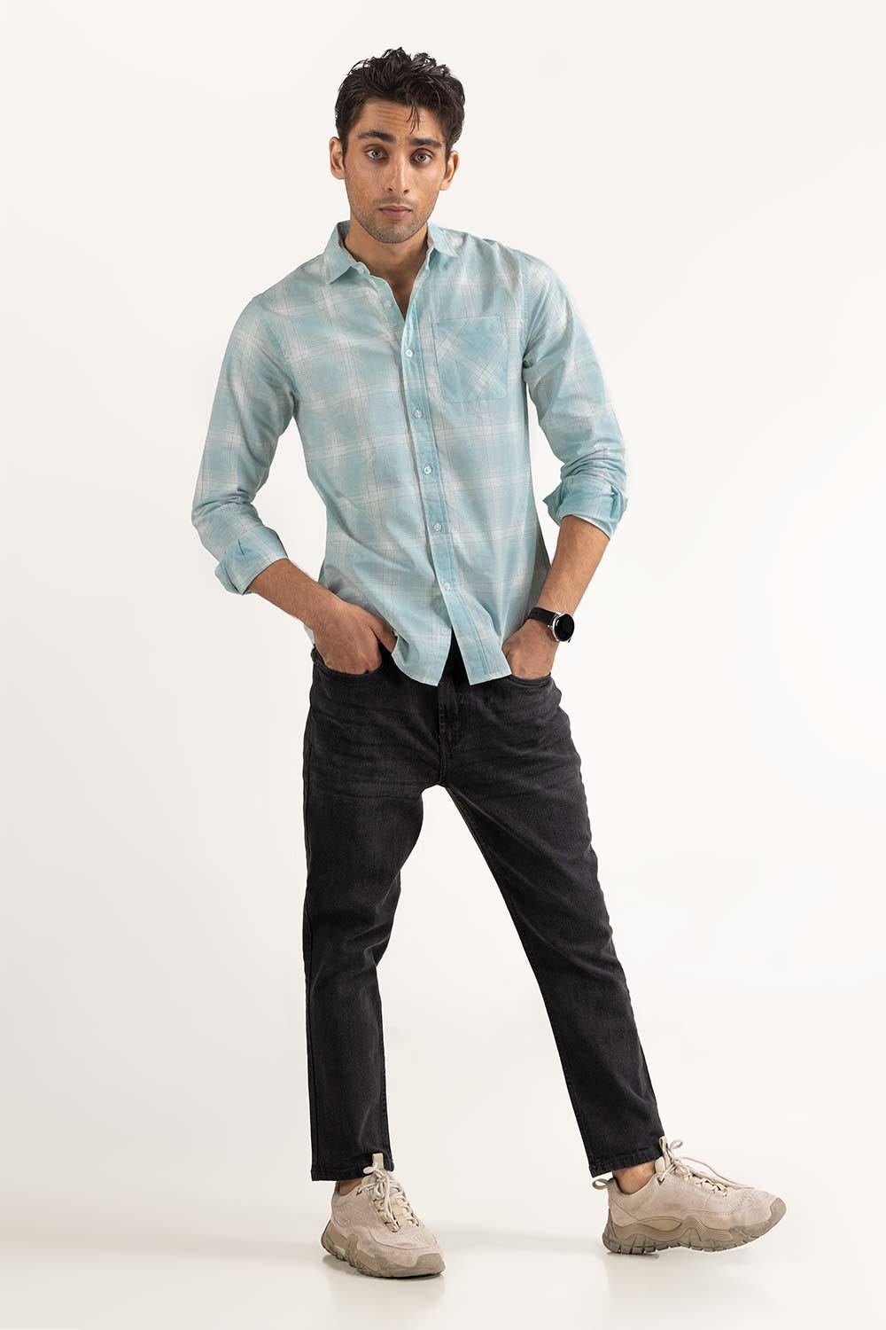 Green White Checkered Casual Shirt MN-CS-YD23-049