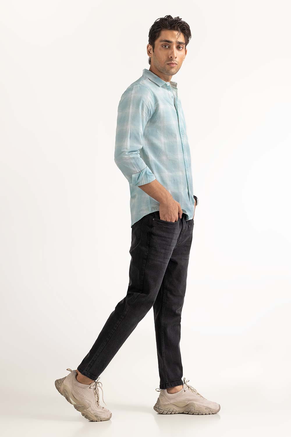 Green White Checkered Casual Shirt MN-CS-YD23-049