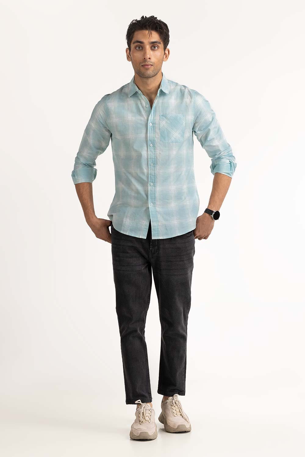 Green White Checkered Casual Shirt MN-CS-YD23-049