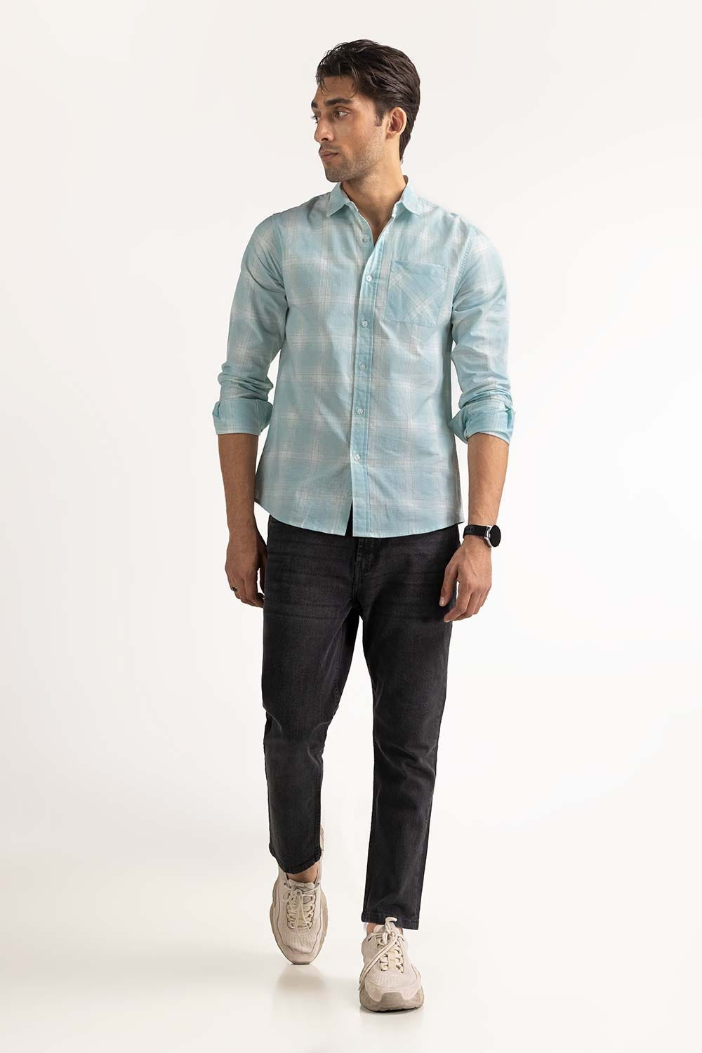 Green White Checkered Casual Shirt MN-CS-YD23-049
