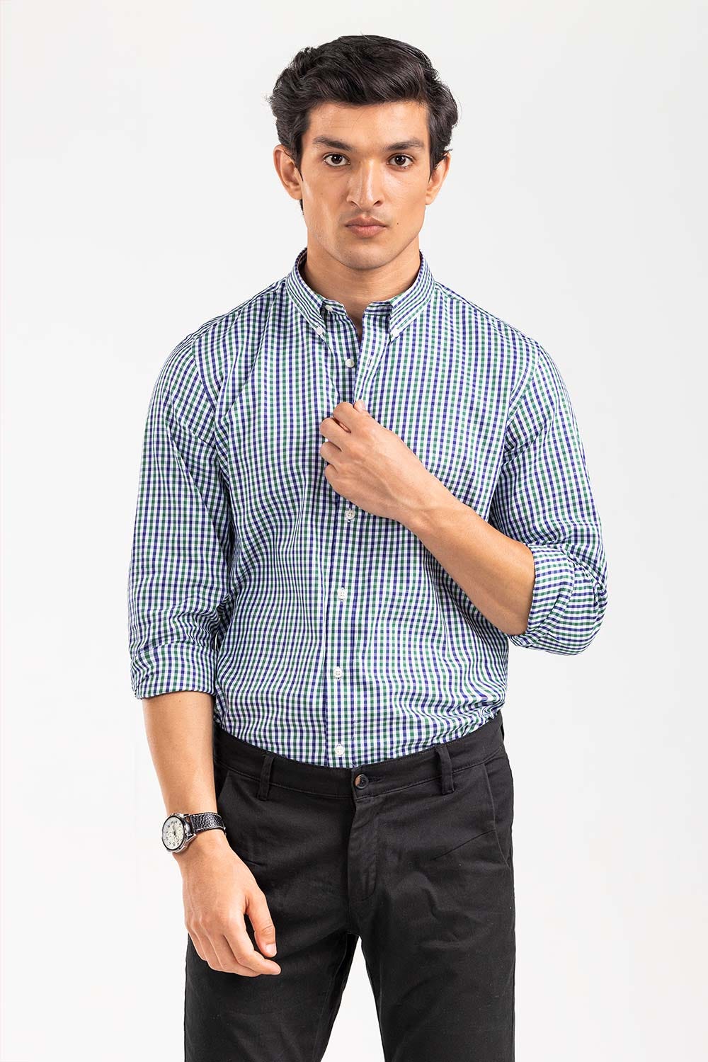 Green White Checkered Smart Casual Shirt CM-YD-2895 SC