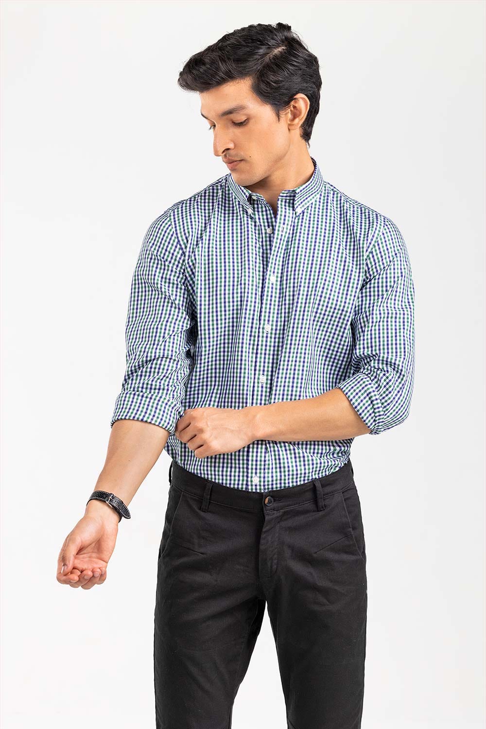 Green White Checkered Smart Casual Shirt CM-YD-2895 SC