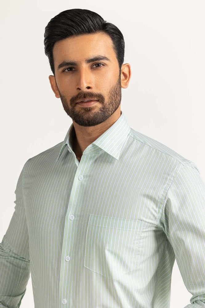 Green White Stripe Formal Shirt MN-FS-YD24-027