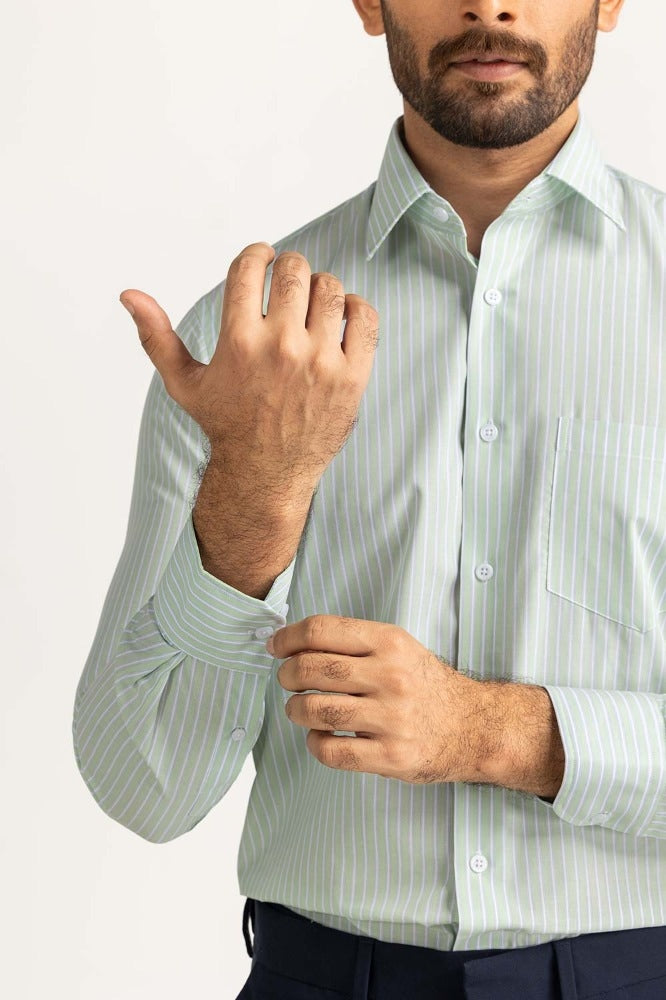 Green White Stripe Formal Shirt MN-FS-YD24-027