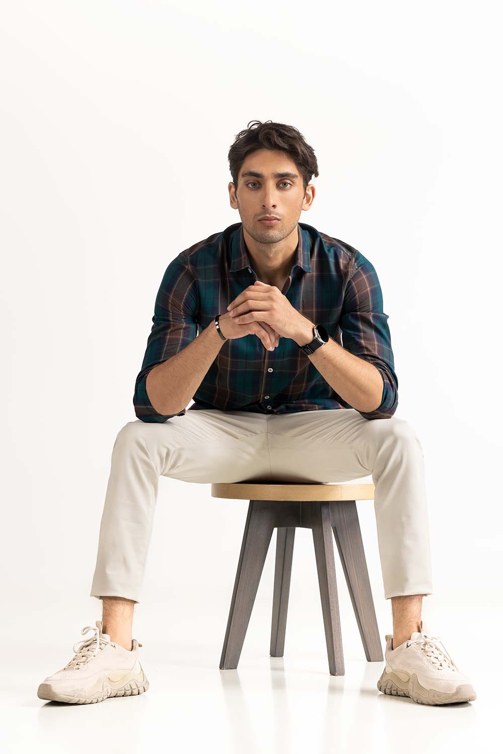 Green Yarn Dyed Checkered Casual Shirt MN-CS-YD23-003