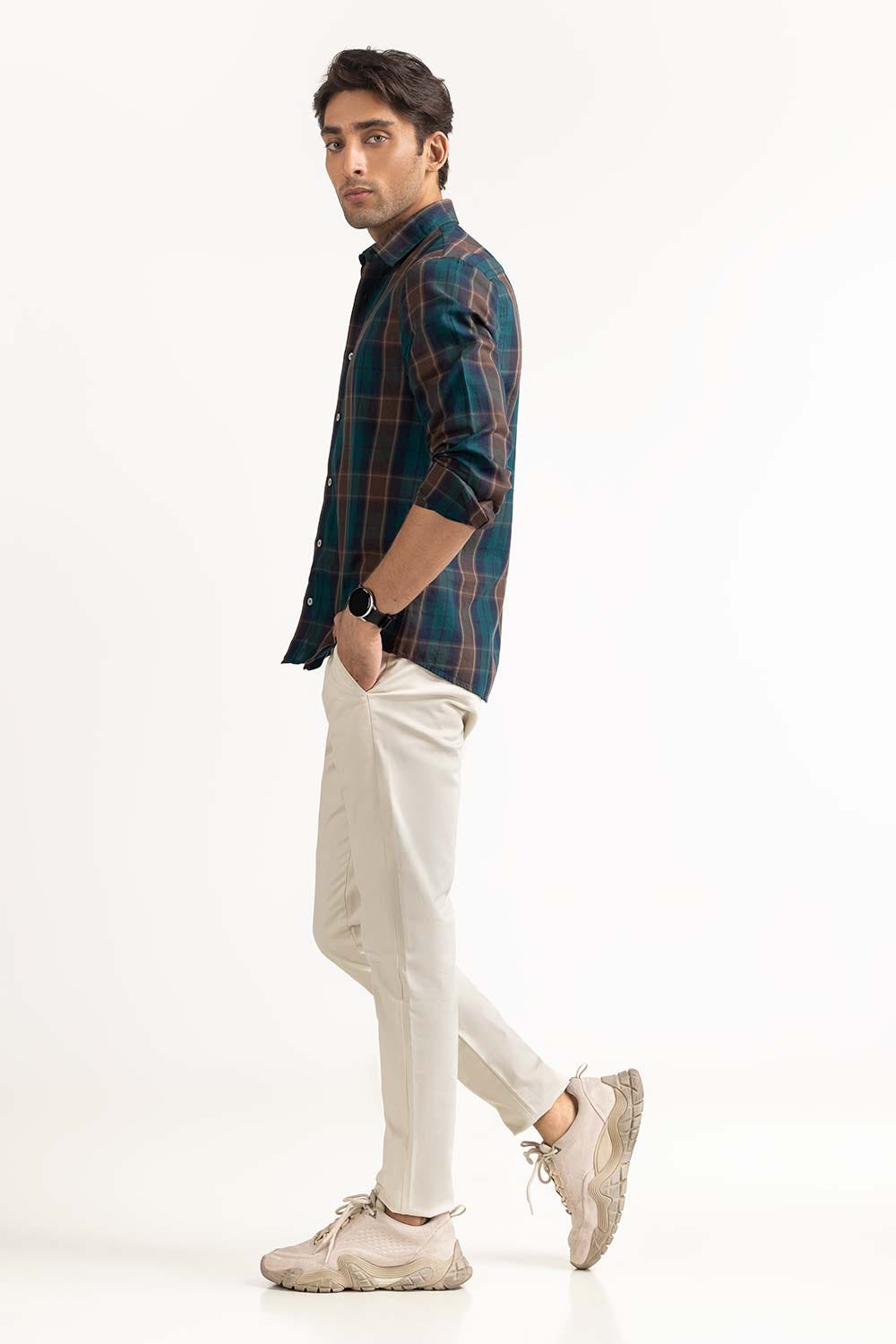 Green Yarn Dyed Checkered Casual Shirt MN-CS-YD23-003