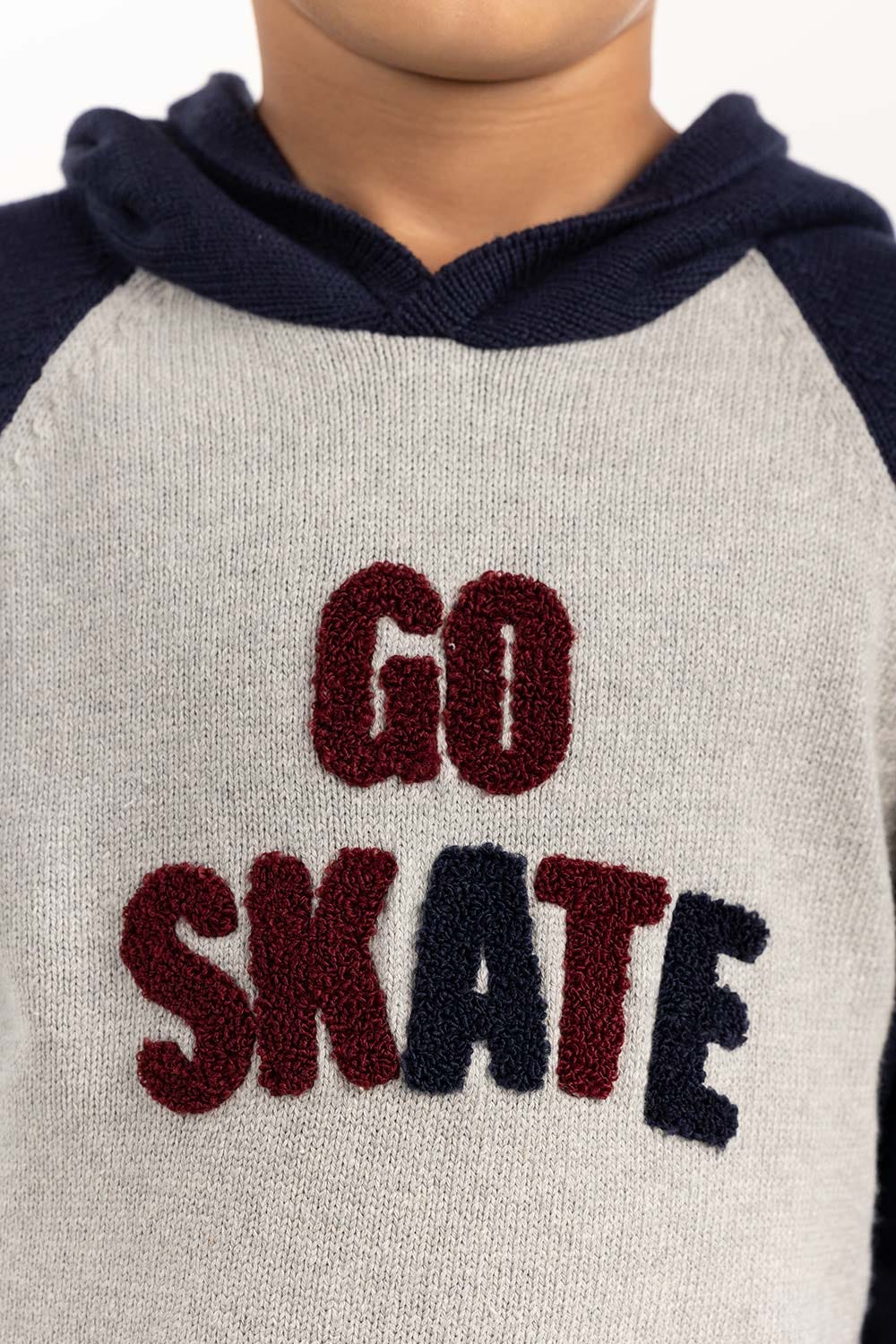 Toddler Boy Grey And Navy Knit Hooded Neck Sweater 224-511-045