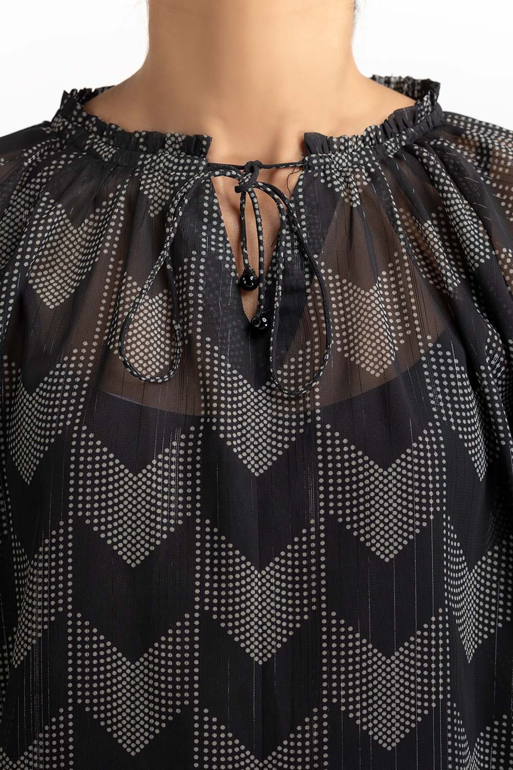 Grey and White Blended Blouse 231-217-066