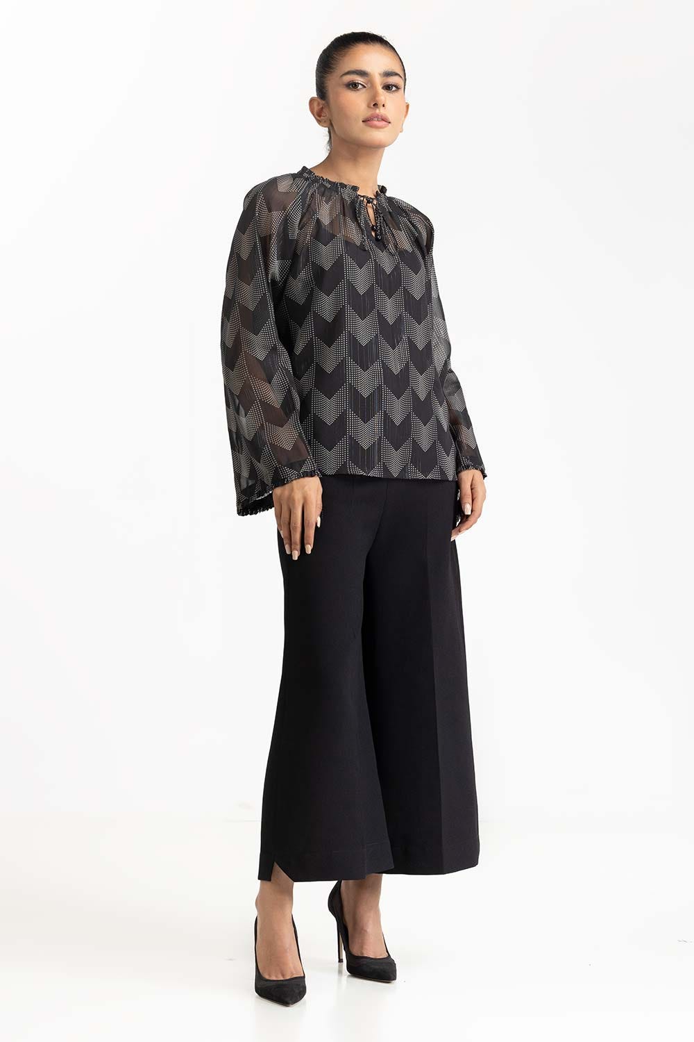 Grey and White Blended Blouse 231-217-066