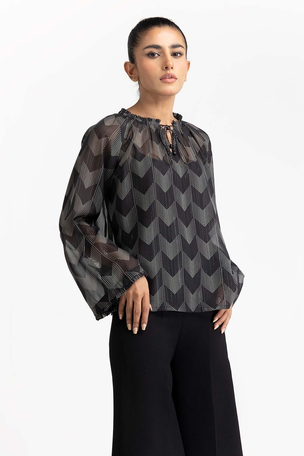 Grey and White Blended Blouse 231-217-066