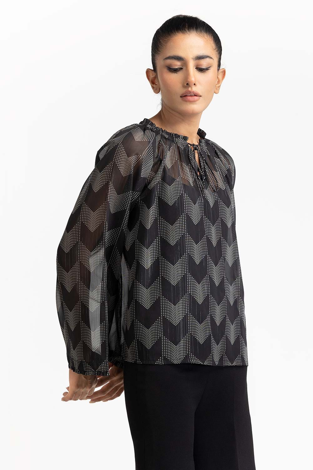 Grey and White Blended Blouse 231-217-066