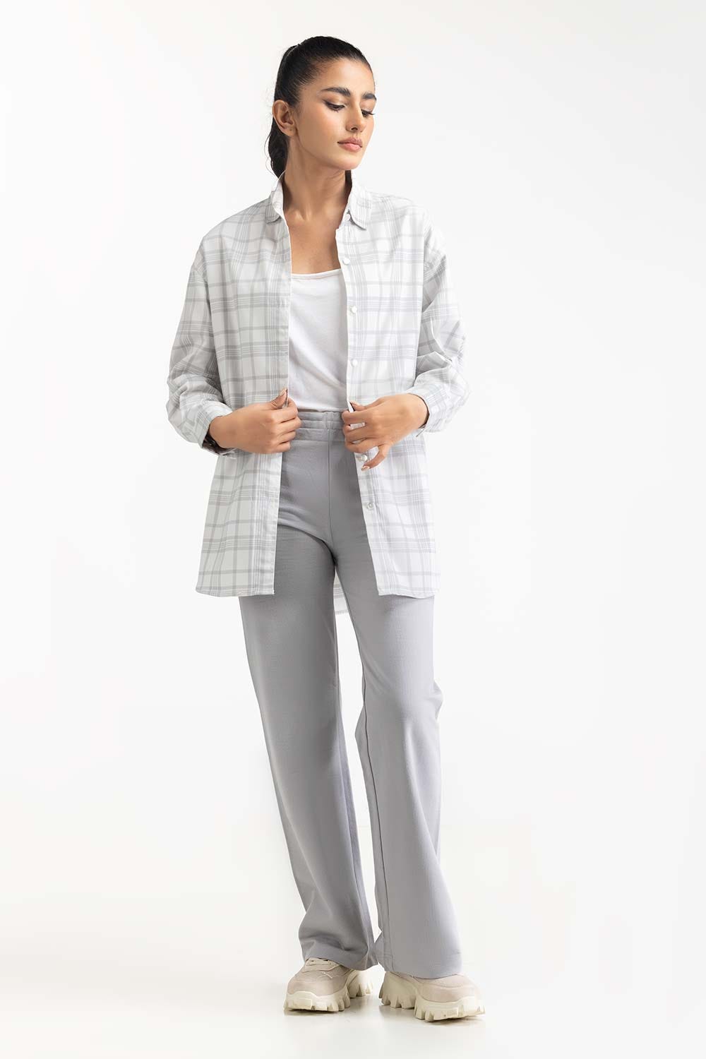 Grey and White Solid Twill Casual Shirt 224-217-028