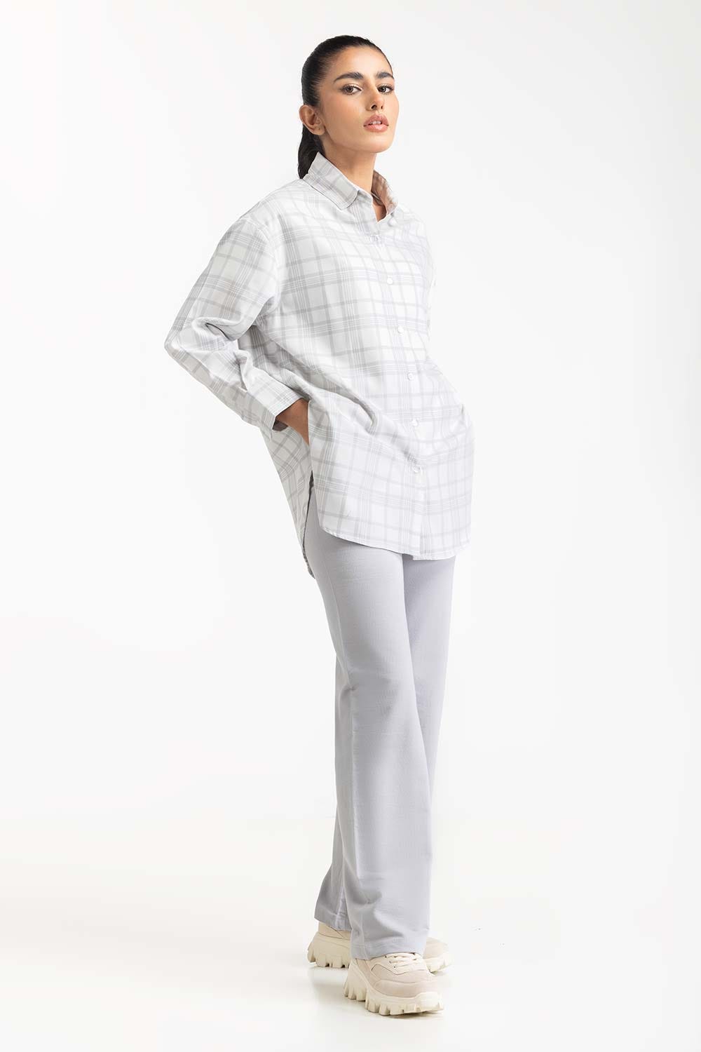Grey and White Solid Twill Casual Shirt 224-217-028