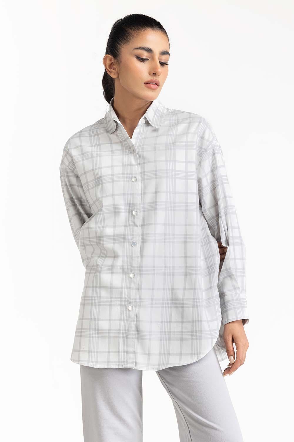 Grey and White Solid Twill Casual Shirt 224-217-028