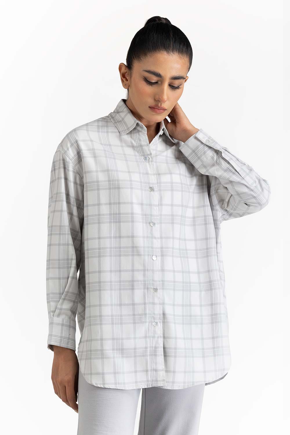 Grey and White Solid Twill Casual Shirt 224-217-028