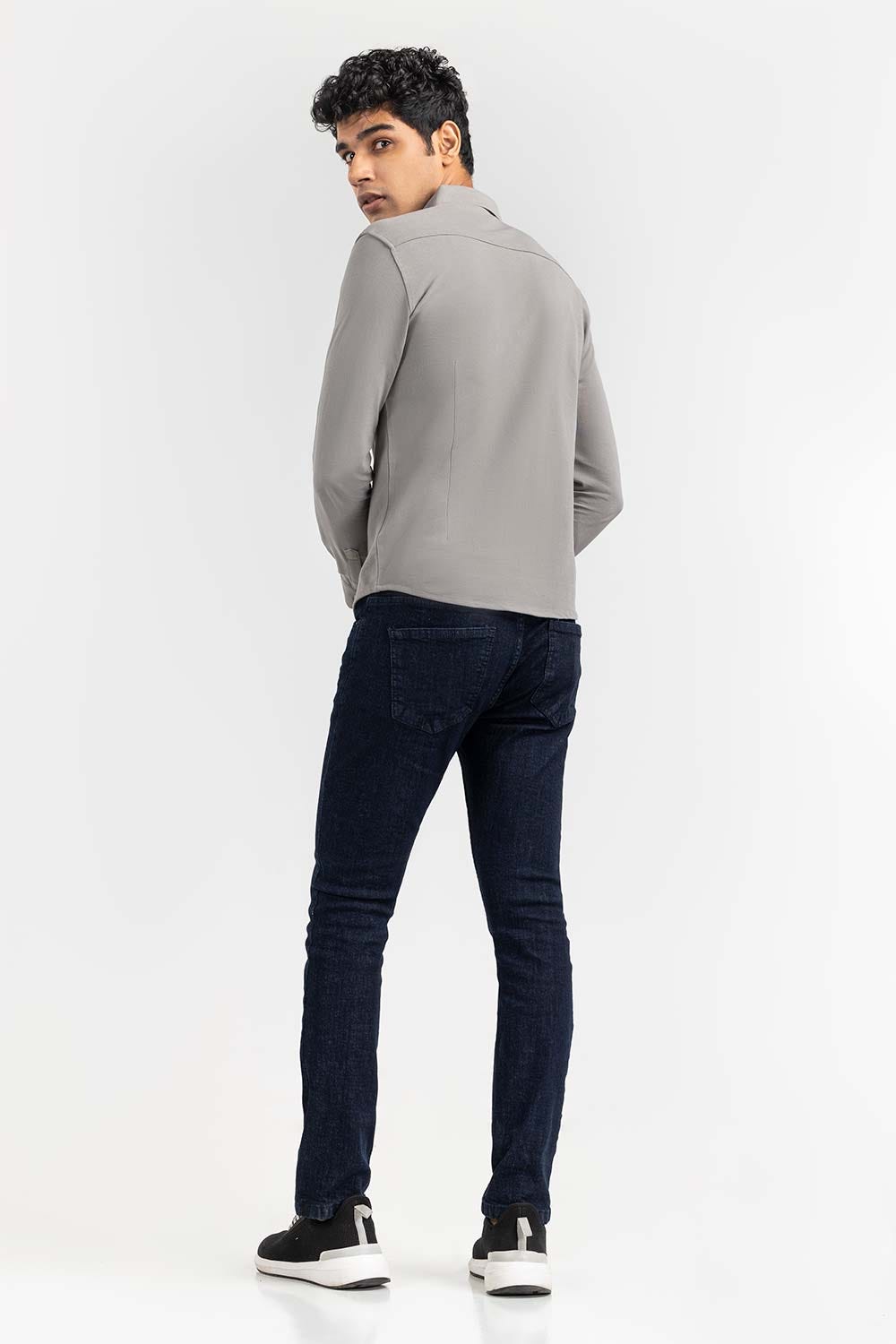 Grey Basic Knitted Casual Shirt FS-CS-KNIT-D21