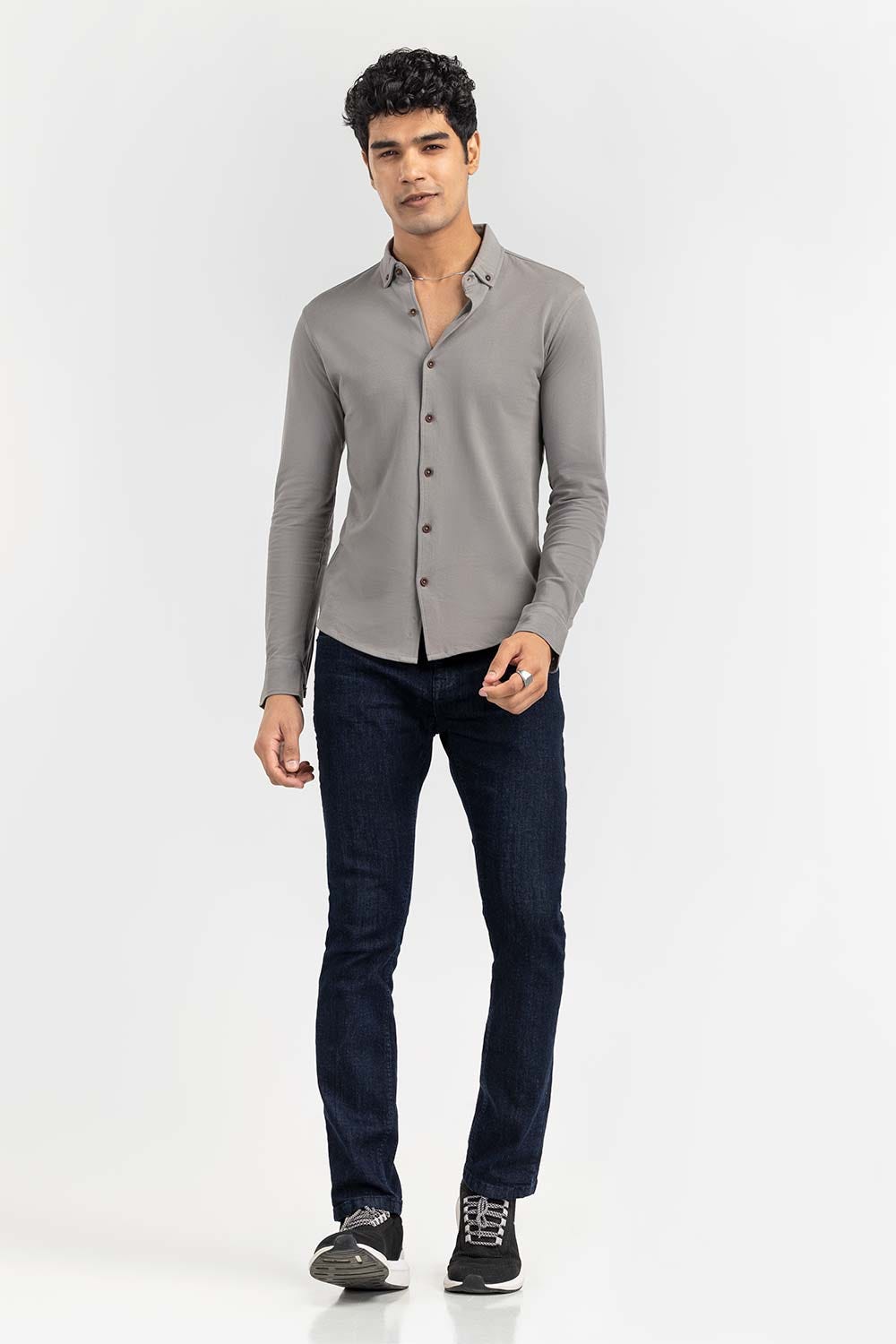 Grey Basic Knitted Casual Shirt FS-CS-KNIT-D21