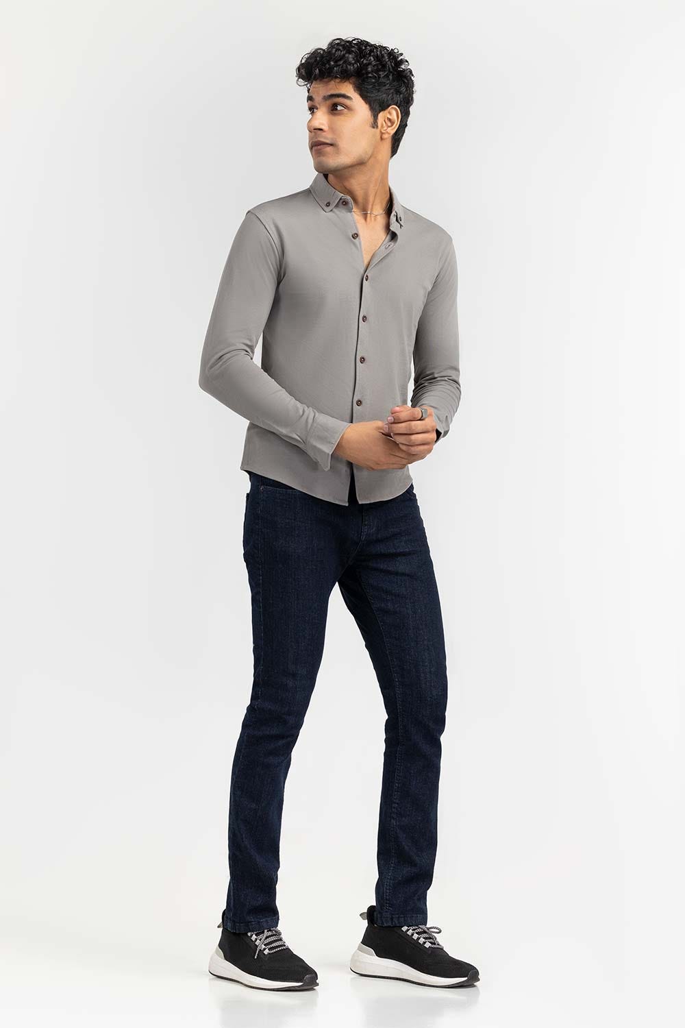 Grey Basic Knitted Casual Shirt FS-CS-KNIT-D21