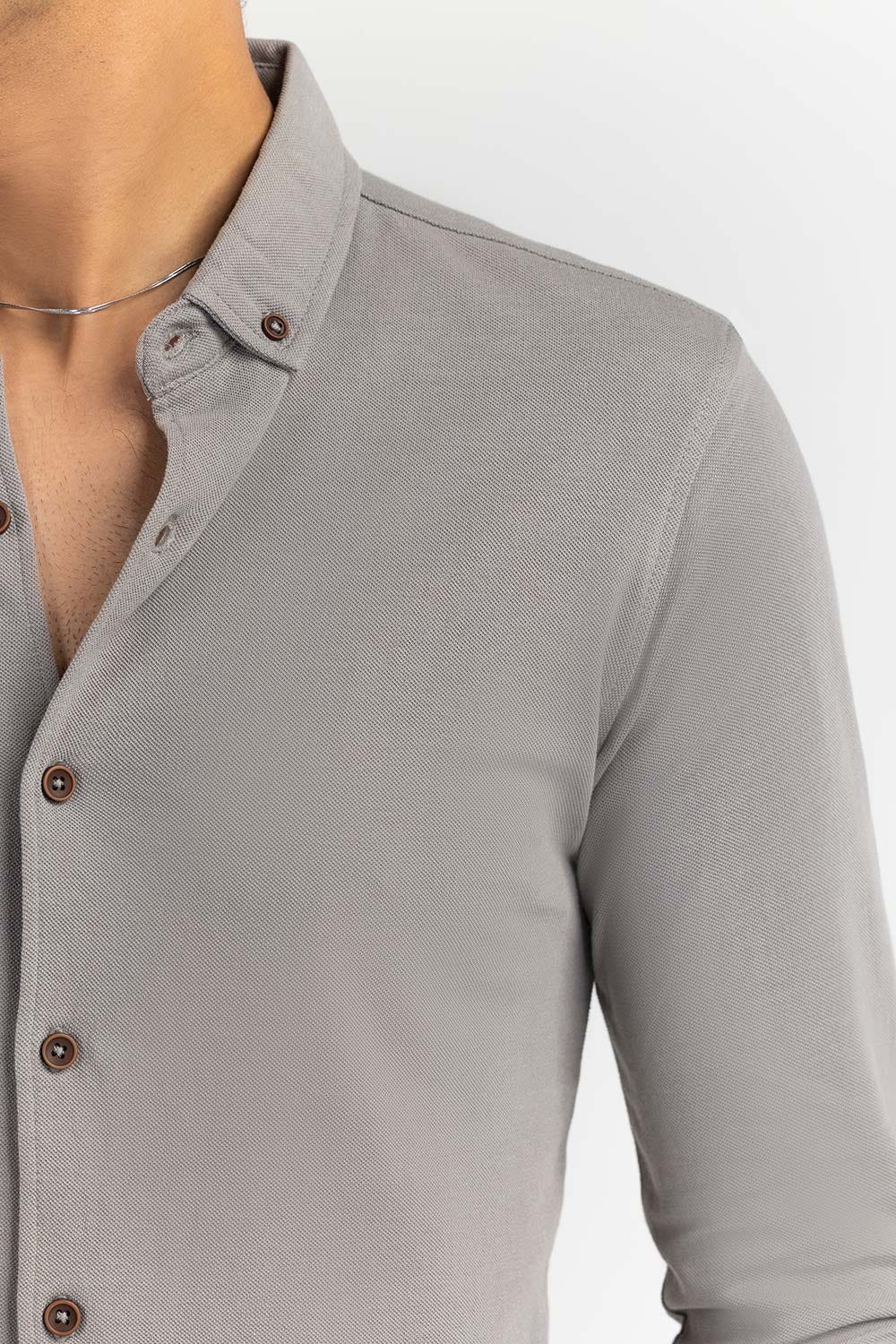 Grey Basic Knitted Casual Shirt FS-CS-KNIT-D21