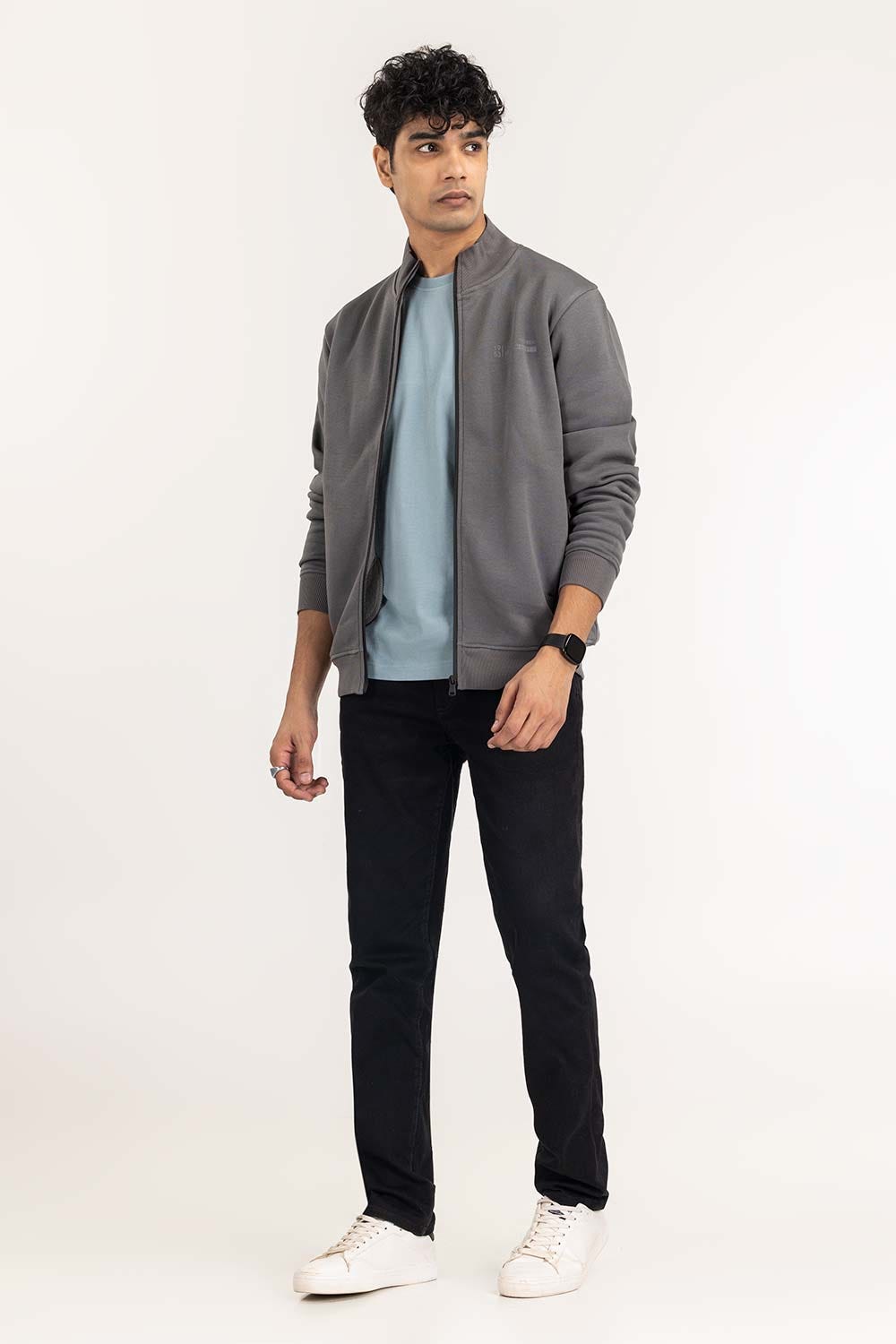 Grey Basic Track Zipper JKT-KNTMNZ22-055