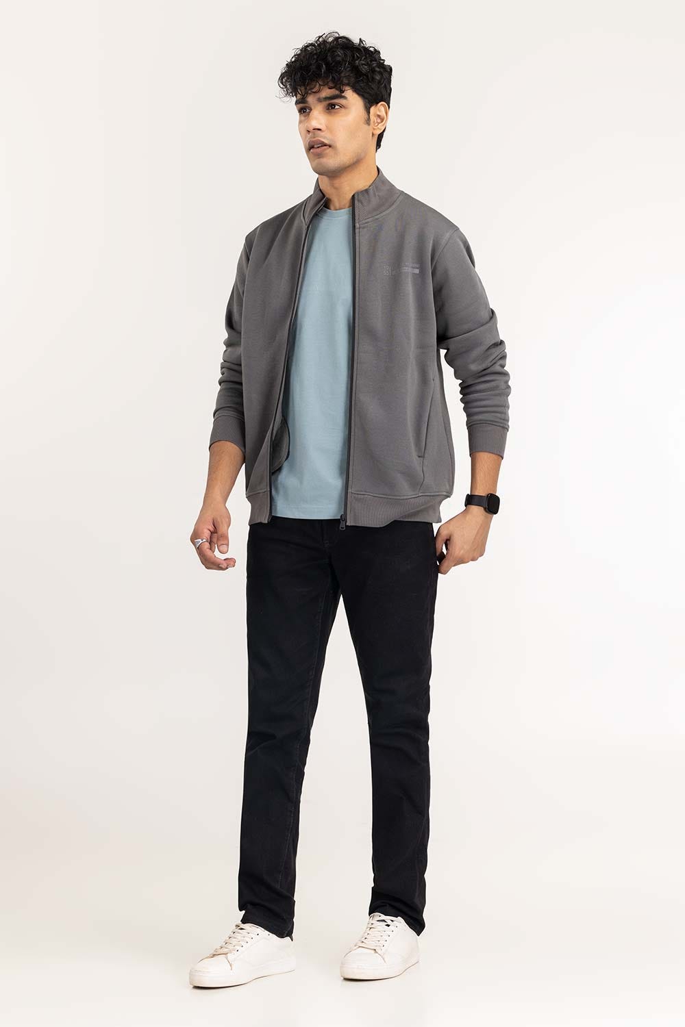 Grey Basic Track Zipper JKT-KNTMNZ22-055