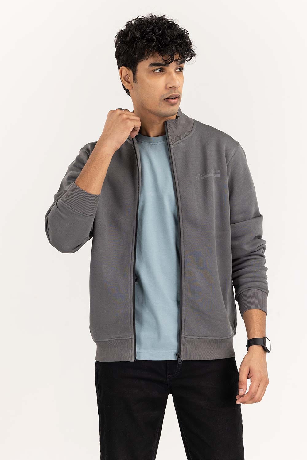 Grey Basic Track Zipper JKT-KNTMNZ22-055