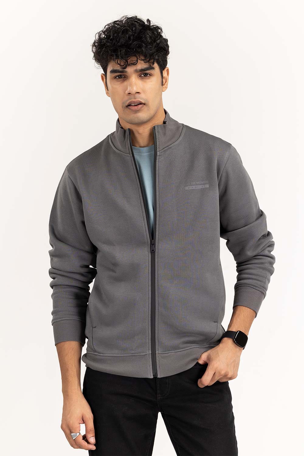 Grey Basic Track Zipper JKT-KNTMNZ22-055