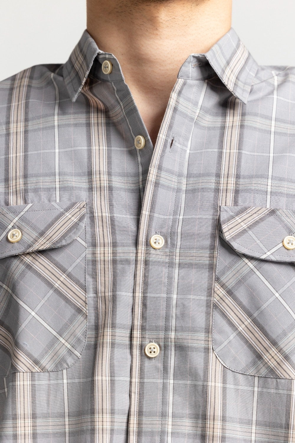 Grey Beige Checkered Casual Shirt MN-CS-SS24-113
