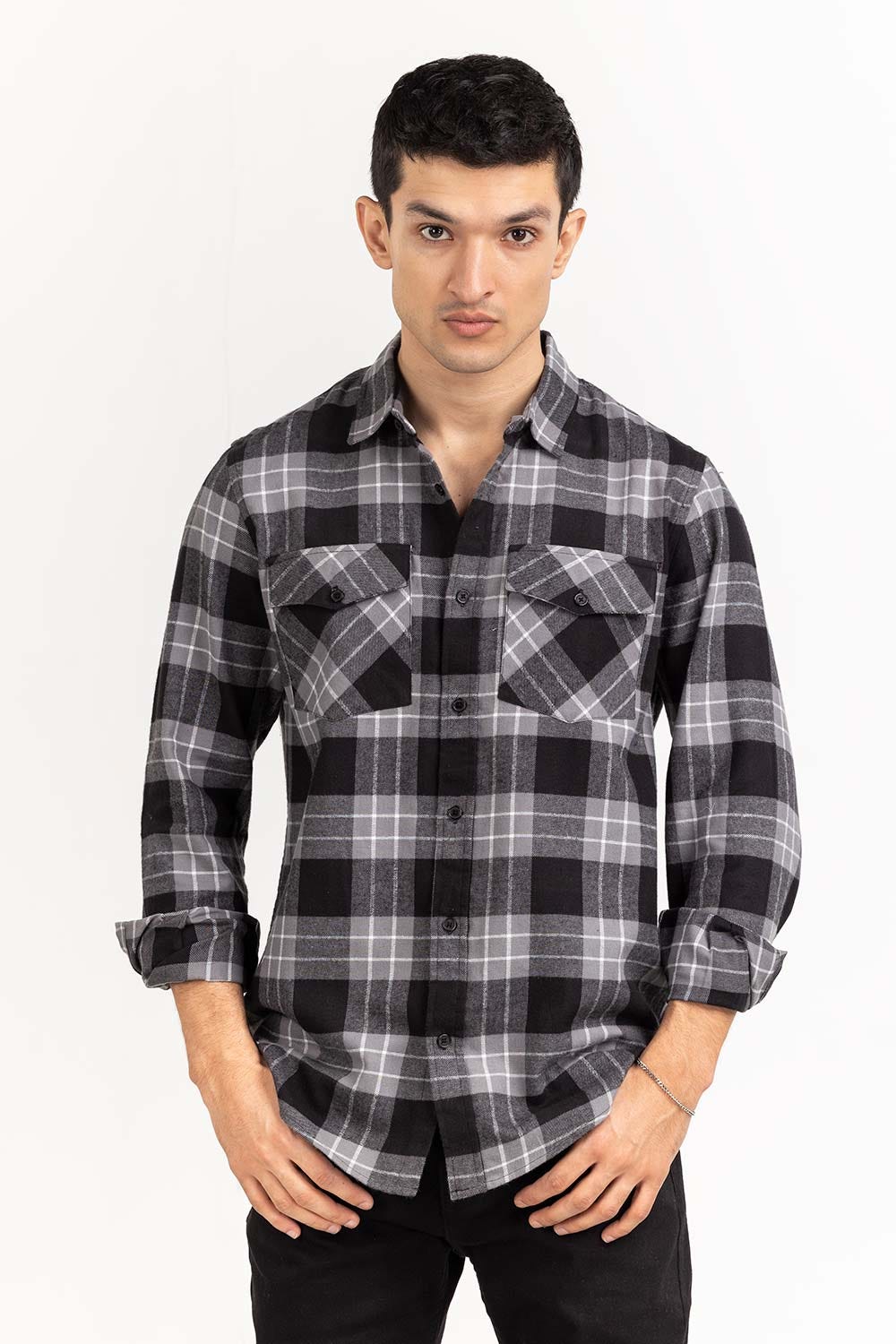 Grey black Checkered Casual Shirt CS-YD22-038