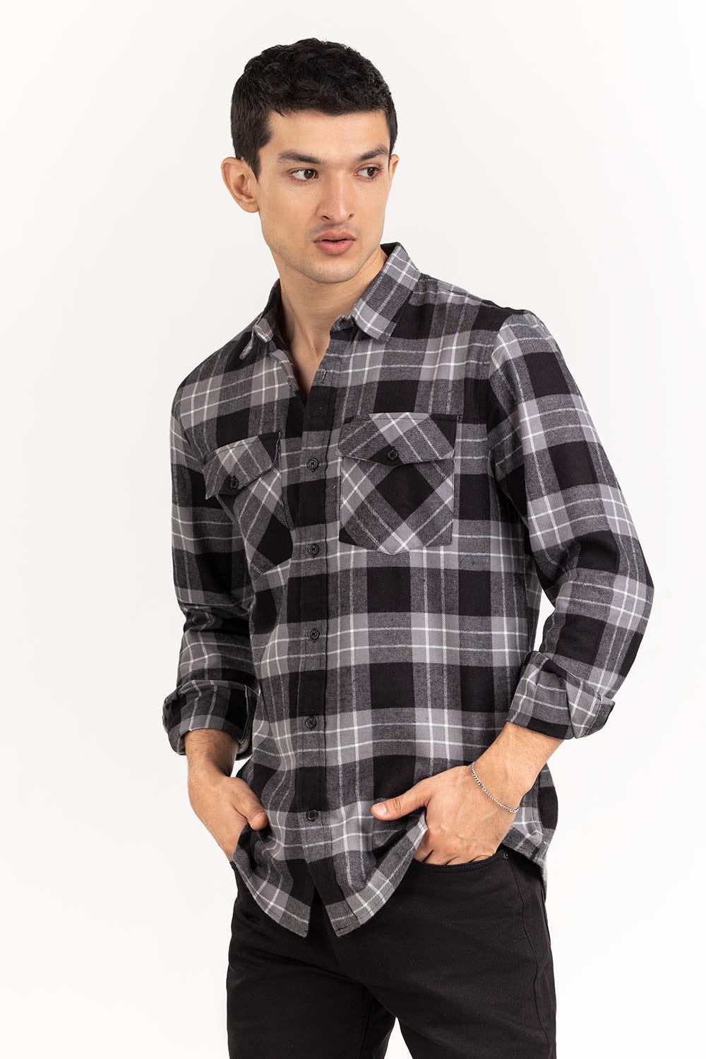 Grey black Checkered Casual Shirt CS-YD22-038
