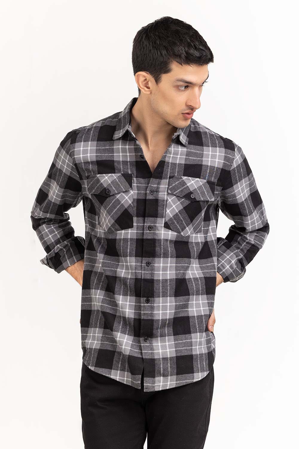 Grey black Checkered Casual Shirt CS-YD22-038