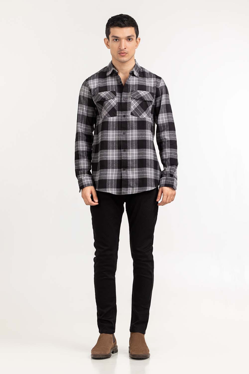 Grey black Checkered Casual Shirt CS-YD22-038