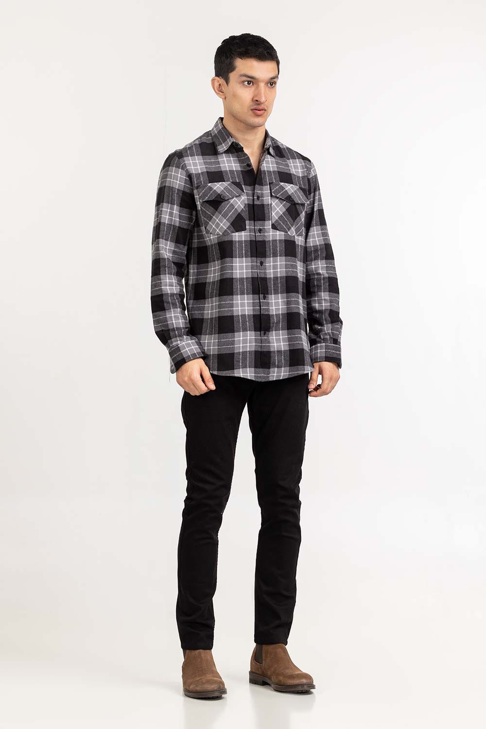 Grey black Checkered Casual Shirt CS-YD22-038