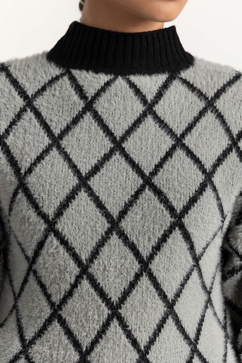 Grey Jacquard Soft Knit Sweater 224-211-050