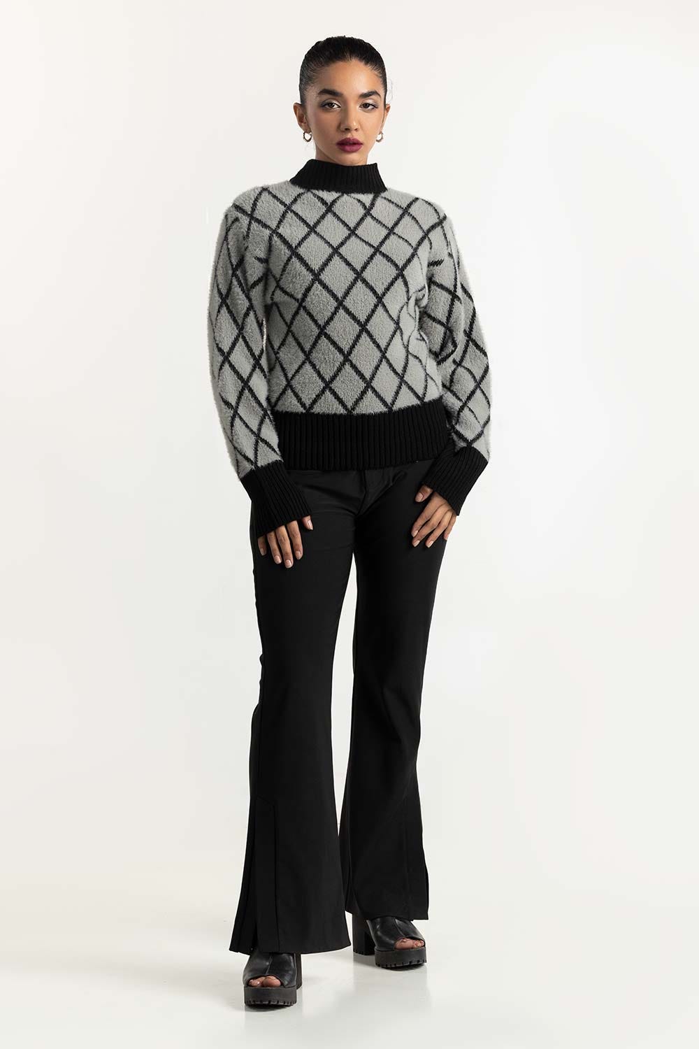 Grey Jacquard Soft Knit Sweater 224-211-050