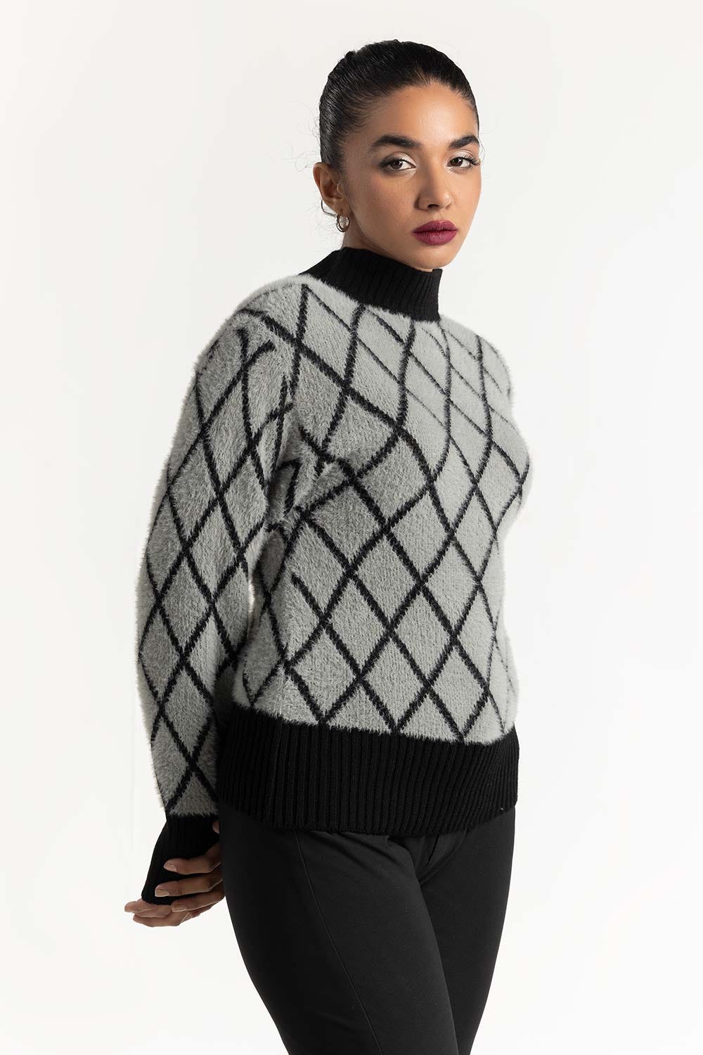 Grey Jacquard Soft Knit Sweater 224-211-050