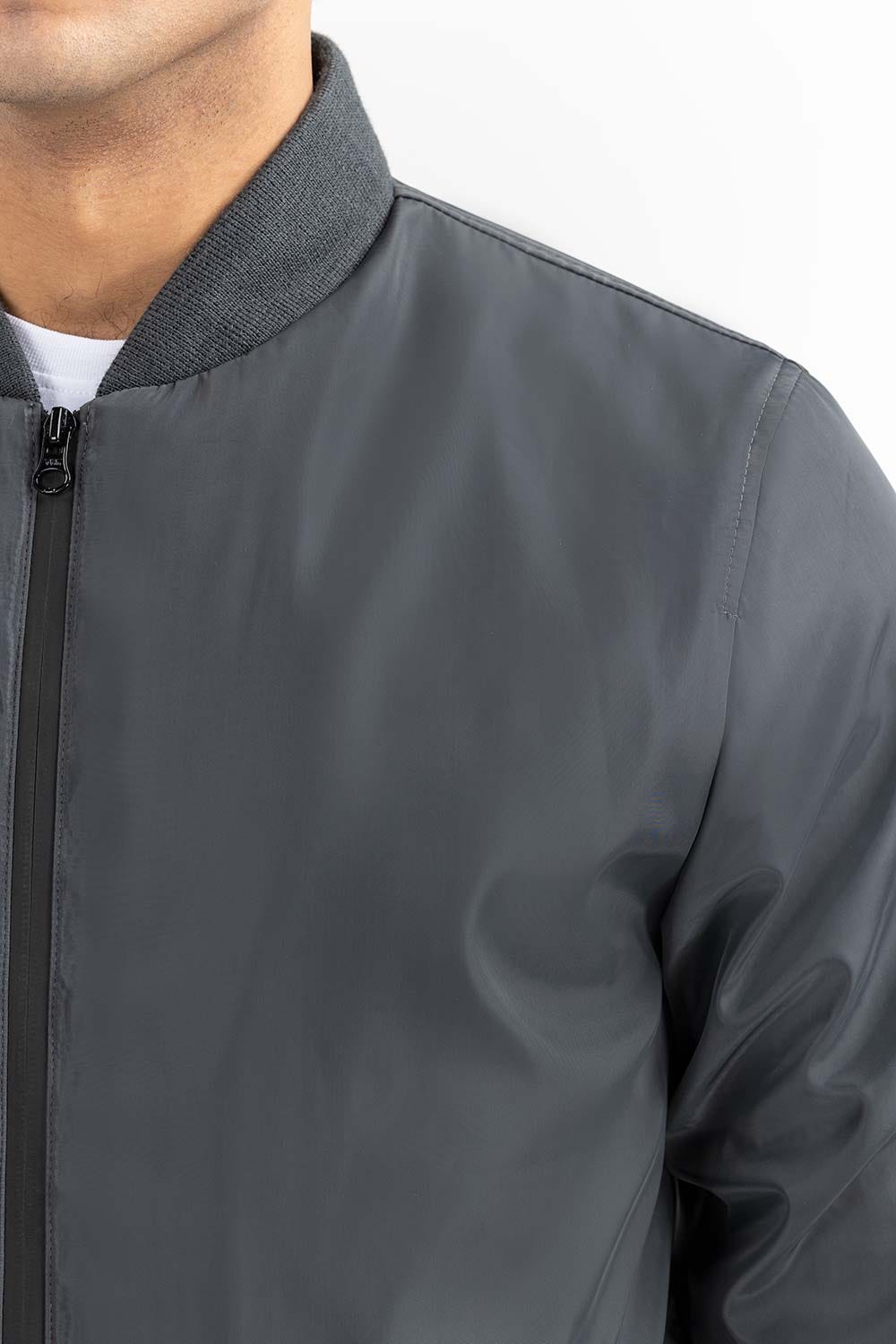 Grey bomber Jacket with rib detail JKT-WOV22-014