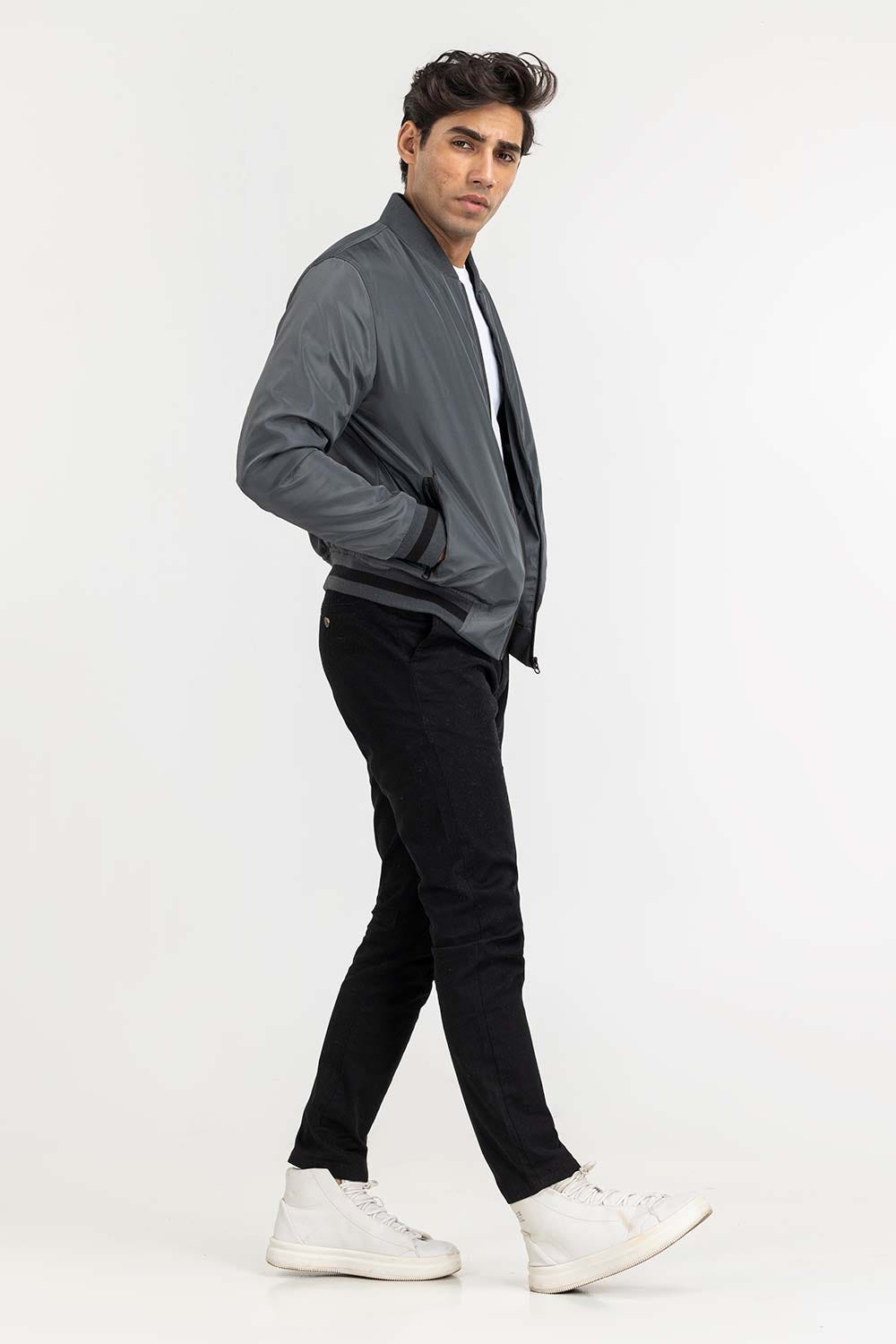 Grey bomber Jacket with rib detail JKT-WOV22-014