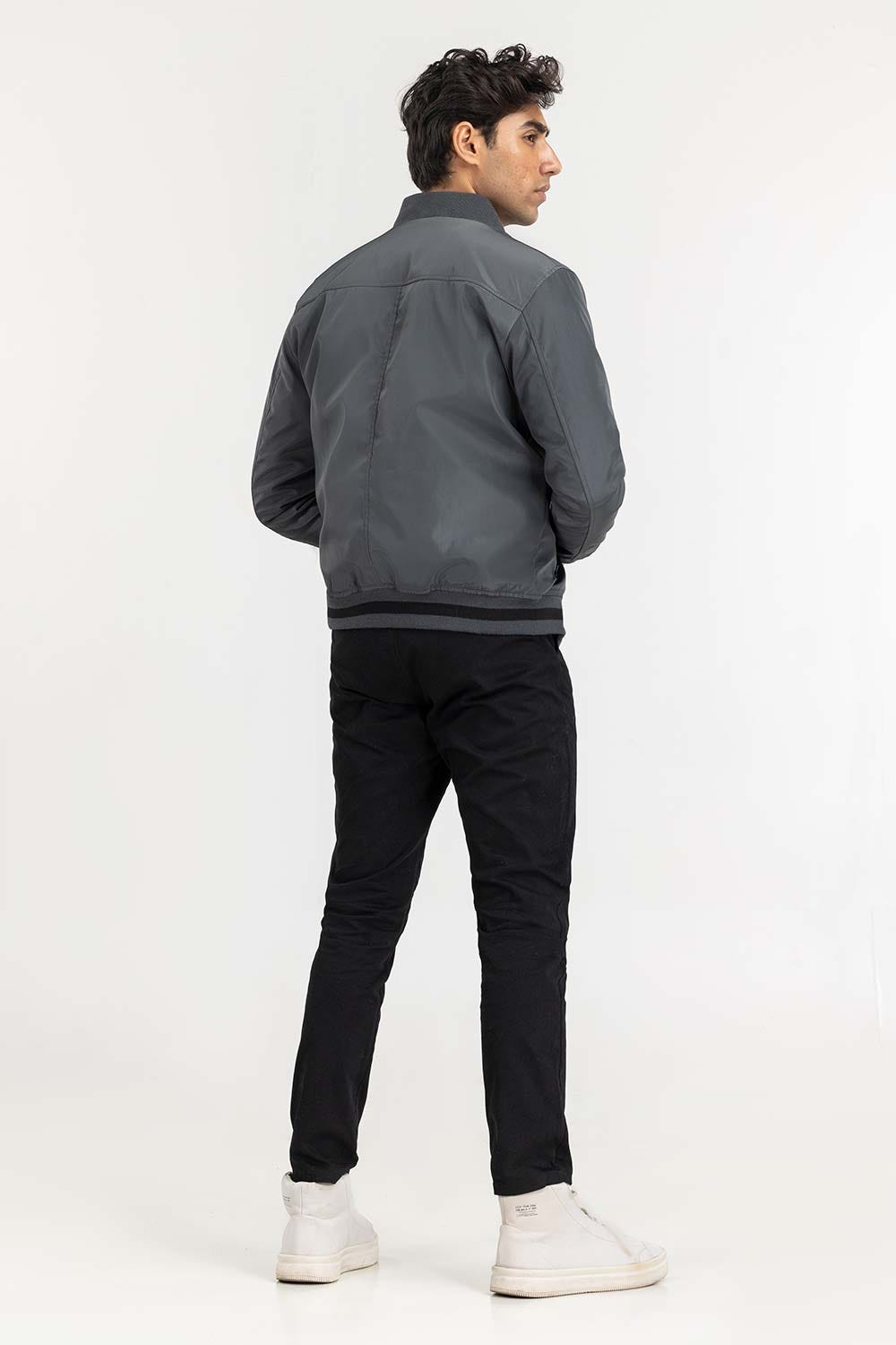 Grey bomber Jacket with rib detail JKT-WOV22-014