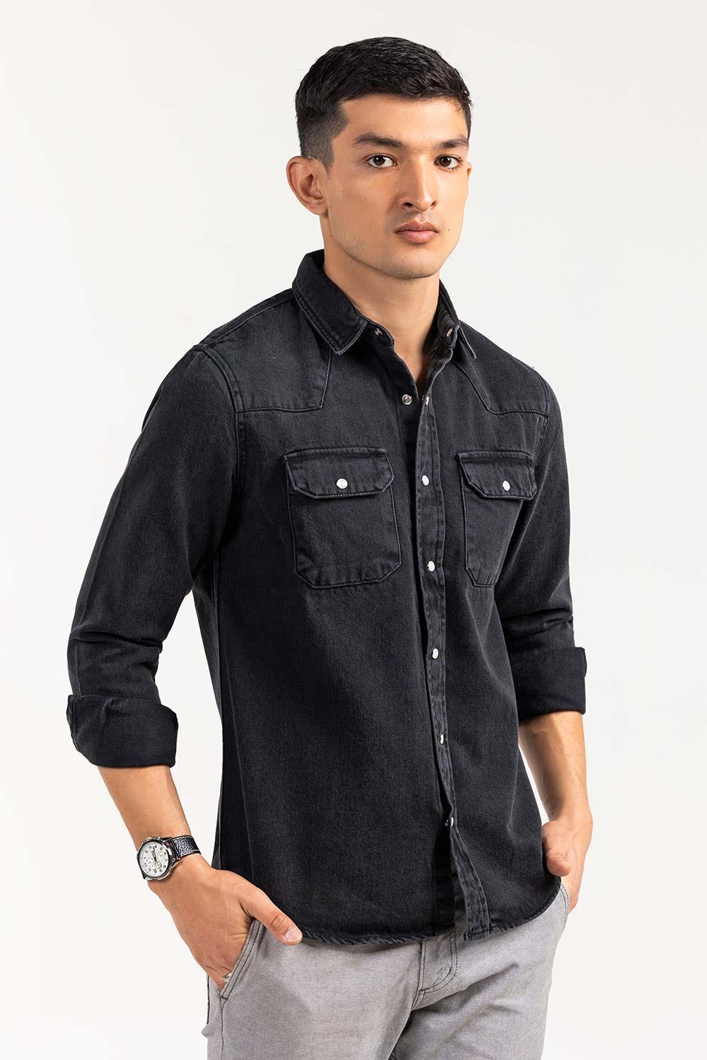 Grey  Casual Shirt Denim M-DNM-S-001 CS