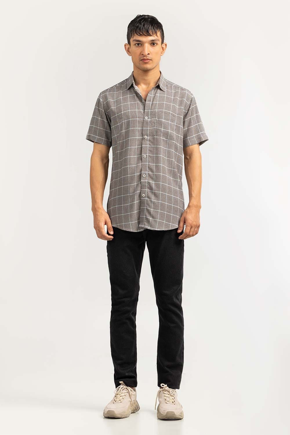 Grey Checkered Casual Shirt HSS-YD22-005