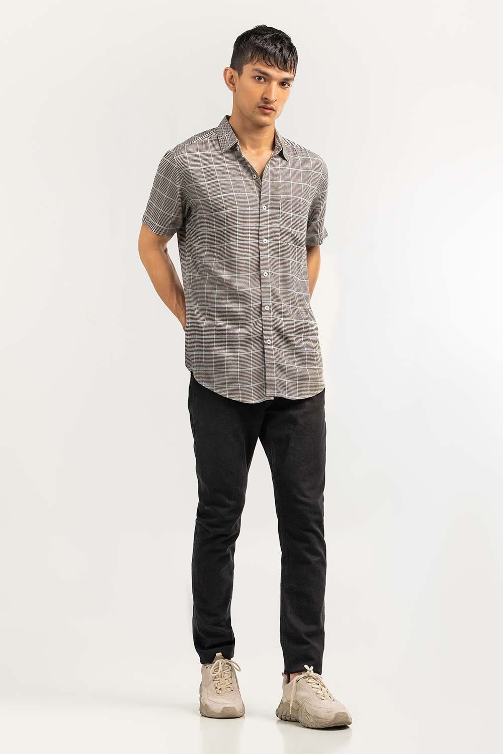 Grey Checkered Casual Shirt HSS-YD22-005