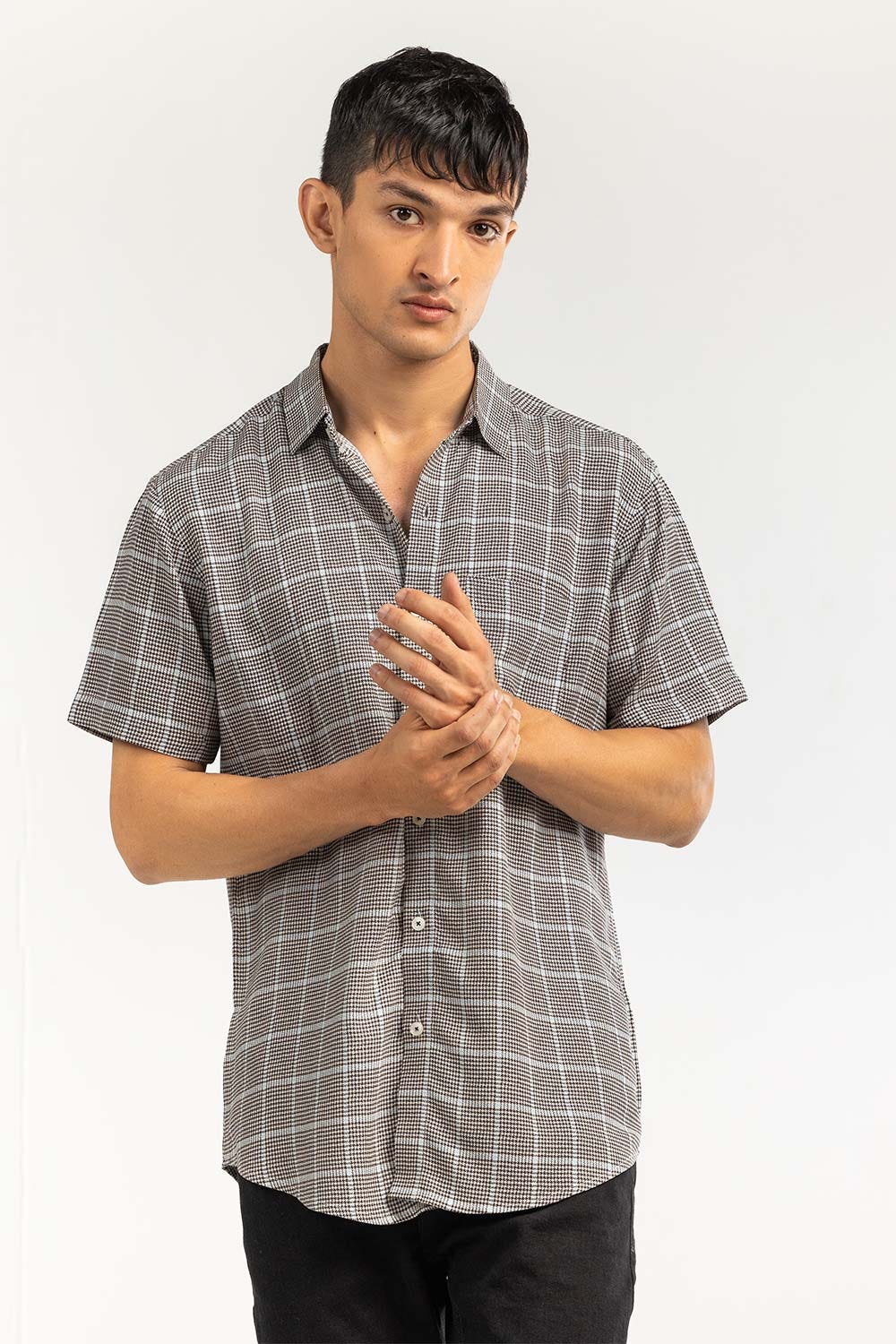 Grey Checkered Casual Shirt HSS-YD22-005