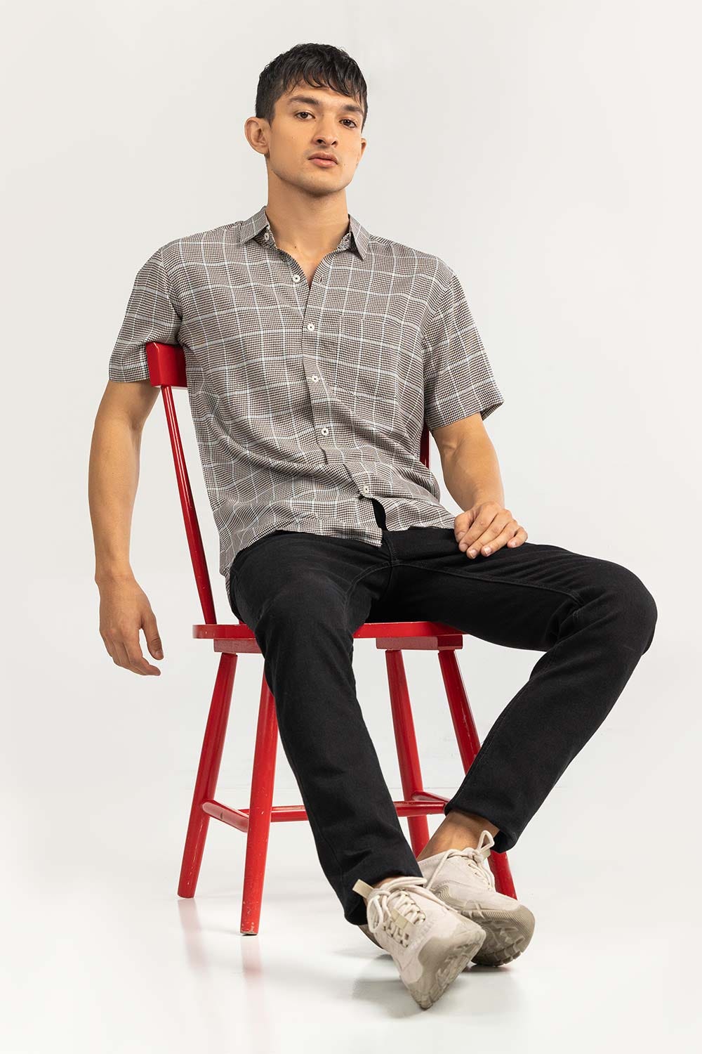 Grey Checkered Casual Shirt HSS-YD22-005